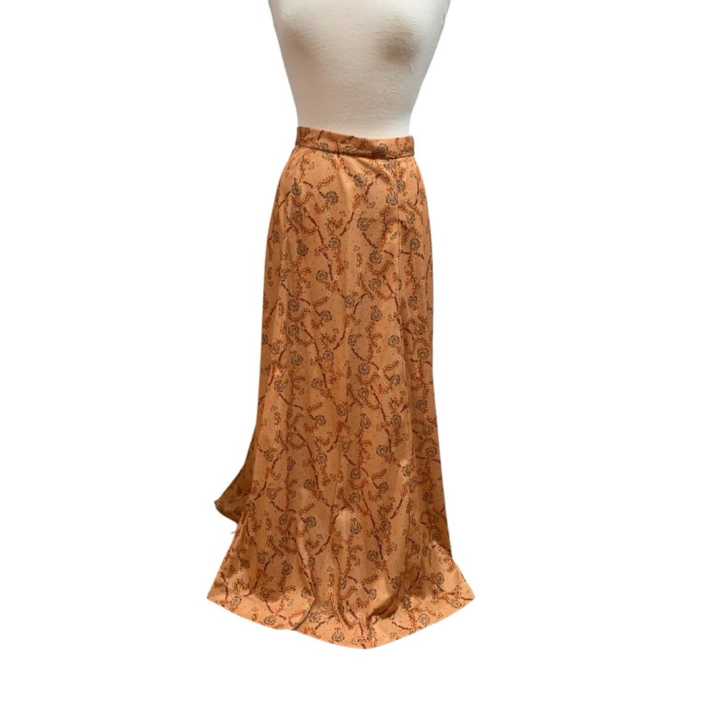 Vntg 70’s Women's handmade Orange Floral Maxi Skirt size S/M